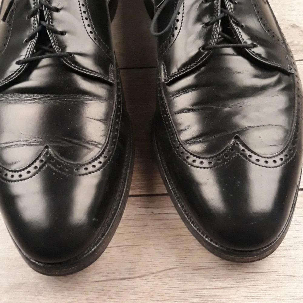 ALLEN EDMONDS Black Leather Richmond Sz 11 D Long Wing Tip Oxfords Mens‎ Shoes
